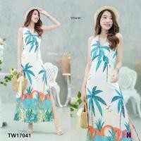 ราคา Garden Clothes ชุดเดรส แม็กซี่เดรสคอวีลายต้นมะพร้าว สีขาว (1732225633000262335)