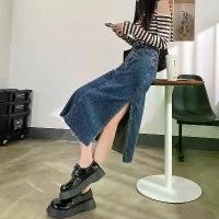 ราคา กระโปรงยีนส์ยาว สำหรับผู้หญิง ฤดูร้อน มาใหม่ ดีไซน์เฉพาะ เอวสูง ปกสะโพก กระชับสัดส่วน กระโปรงทรงเอ ทรงเล็ก กระโปรง ผ้า ไทย ทรงเอ (1732203017427650763)