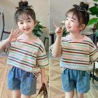 ราคา เสื้อยืดแขนสั้นเด็กผู้หญิง ทรงหลวม ลายทาง แฟชั่นใหม่สำหรับฤดูร้อน 2024 เสื้อเด็กอินเทรนด์ เนตรนารี ทรง ธรรมดา ชุด ป 1 ตราสมอ ประถม กระโปรง อุปกรณ์ เนตรนารี กางเกง (1731199969049085740)