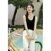 ราคา เสื้อชั้นในสำหรับผู้หญิง สีดำ แขนกุด มาใหม่สำหรับฤดูร้อน เสื้อแขนกุด เสื้อ คอ ยู ลูกไม้ (1732276905811020527)