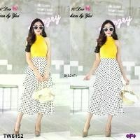 ราคา The Perfect Ladies Set ชิ้น เสื้อแขนกุด+กระโปรงลายจุดเล็ก สีเหลือง (1729550852116613570)
