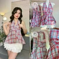 ราคา สาวอวบใส่ได้ เสื้อคล้องคอ แต่งอก ลายสก็อต หลังสม็อค ผู้หญิง Clothing คลังสินค้า (1731728604890760355)