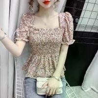 ราคา เสื้อยืดผู้หญิง แขนสั้น เสื้อยืดแขนพัฟ ลายดอกไม้เล็กๆ สไตล์หวานและอเนกประสงค์ วัสดุชีฟอง เสื้อแขนสั้น (1731750562643084920)