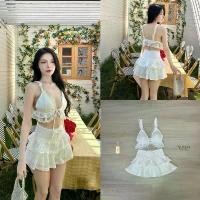 ราคา SUNIDA19 ชุดเซต2 ชิ้น เสื้อสายเดี่ยว + กระโปรงลูกไม้ผ้าฉลู (1731355909293508436)