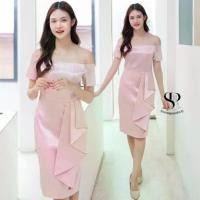 ราคา ชุดราตรี ชุดออกงาน ชุดไปงานแต่งสีโอรส เดรสสั้นทรงปาดไหล่ปิดต้นแขน เอวจีบระบาย กระโปรงทรงเอ เรียบหรู สวยดูดี ใส่ออกงาน ไปงานแต่งงาน งานราตรี (1729722999871342651)