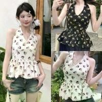 ราคา Aimilia-เสื้อคล้องคอ เว้าหลัง สีขาวดำ ลายสับปะรด เสื้อสายเดี่ยว สไตล์เกาหลี ฤดูร้อน ใส่ไปทะเล (1731941141471856521)
