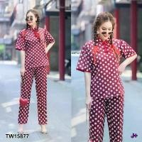ราคา Garden Clothes ชุดเซ็ท SET #สาวอวบ เสื้อคอจีนแขนพอง+กางเกงขายาว ลายจุด.. สีแดง (1732225630545545919)