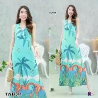 ราคา Garden Clothes ชุดเดรส แม็กซี่เดรสคอวีลายต้นมะพร้าว สีเขียว (1732225614520224447)
