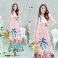 ราคา Garden Clothes ชุดเดรส แม็กซี่เดรสคอวีลายต้นมะพร้าว สีชมพู (1732225600159320767)