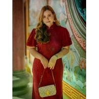 ราคา DR266 เดรสกี่เพ้าลูกไม้แดง เสื้อผ้าพลัสไซส์ Plussize Fashion ชุดคนอ้วน แฟชั่นสาวอวบ (1729998586599999990)