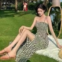 ราคา เดรสสลิง สไตล์เกาหลี ดีไซน์ Houndstooth Dress Lady Women Clothing outfits สี ชมพู ไป งาน ชุด เอี๊ยม กระโปรง ชุด dinner ชุด อัฟเตอร์ปาตี้ ชุด ไป งานแต่ง สีโอรส เรียบหรูดู แพง (1731140416688523303)