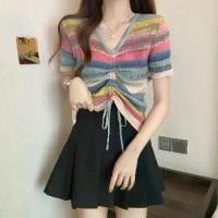 ราคา เสื้อยืด ลายสายรุ้ง สไตล์บุคลิกภาพ แขนสั้น สำหรับผู้หญิง ใส่หน้าร้อน พลัสไซส์ สาวอวบ ดีไซน์สวย คอวีเฉพาะ สายรัดไม่สม่ำเสมอ เสื้อถัก ลดราคา ข้อเสนอพิเศษ จำกัด เวลา ใหม่ 2024 (1731571903334157190)