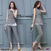 ราคา The Perfect Ladies Set เสื้อลายสก็อตแต่งระบาย+กางเกงทรงขาเดฟ+เข็มขัด สีดำ (1729550848191334850)