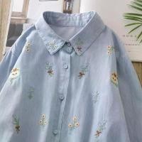 ราคา เสื้อเชิ้ต ผ้าฝ้าย ปักลาย ดอกไม้และหมี น่ารัก ฤดูใบไม้ผลิ มาใหม่ สำหรับผู้หญิง คอปก แขนยาว ทรงหลวม สไตล์ลำลอง เสื้อเชิ้ตยีนส์ (1731534976799049713)