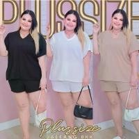ราคา [ ส่งฟรี ] ซ285 ชุดเซ็ทเสื้อยืดคอวี + กางเกงขาสั้น ชุดคนอ้วน ชุดสาวอวบ สีพื้น ไซส์ใหญ่ ชุดเซทคนอ้วน (1732346379641980898)