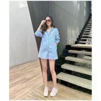 ราคา เสื้อเชิ้ตแขนสั้น Jumpsuit ชุดจั๊มสูทเสื้อแขนสั้นพร้อมจั๊มสูทกระเป๋า (1731905298110186888)