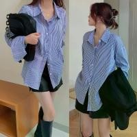ราคา พร้อมส่ง เสื้อเชิ้ตแขนยาวลายทางผู้หญิง เสื้อวินเทจ เสื้อน่ารัก แฟชั่นสุดชิค คอวี สไตล์เกาหลีหลวม สีน้ำเงิน#W261 Clothing Women เชิ๊ต แขน สั้น white linen shirt เสื้อ ปก ทหารเรือ (1731836812084742329)