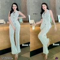 ราคา Garden Clothes ชุดเซ็ท SET 2 ชิ้น เสื้อคอปก กระดุมหน้า + กางเกงขาม้า ลายริ้ว .. สีขาว (1732218725908515519)