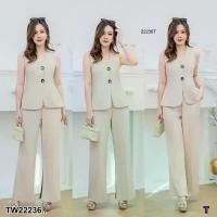 ราคา Garden Clothes ชุดเซ็ท SET 2 ชิ้น #สาวอวบ เสื้อแขนกุด คอวี + กางเกงขายาว .. สีครีม (1732218713207966399)