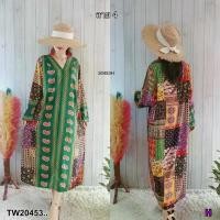 ราคา Garden Clothes ชุดเดรส ชุดเดรสคอวี ทรงปล่อย แขนยาวปล่อยปลายแขน .. สีลาย 4 (1732218830426573503)