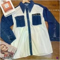 ราคา Garden Clothes เสื้อเชิ้ต & เบลาส์ เสื้อเชิ้ตกระเป๋าคู่ ทูโทนยีนส์ที่แขน .. สีขาว (1732218755490548415)