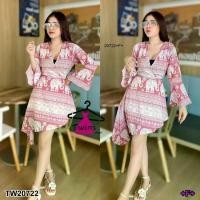 ราคา Garden Clothes ชุดเดรส เดรสชายเฉียงระบายชายหางปลา ลายช้าง สีชมพู (1732218720246598335)