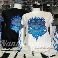 ราคา เสื้อวินเทจคอฟิตแขนยาว ลายมอเตอร์ฮาเล่ motor-harley แถบไฟสีฟ้า[M L XL ] (1731855569416719156)