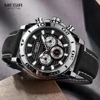 ราคา นาฬิกาควอทซ์ Chronograph กีฬา กองทัพบก สำหรับผู้ชาย สายหนัง เรืองแสง กันน้ำ นาฬิกาข้อมือ MEGIR 2094 สีเงิน (1731838630035884682)