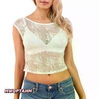 ราคา เสื้อผู้หญิง แขนหมวก ดีไซน์เปลือยหลัง ซีทรู เสื้อเชิ้ตสั้นลูกไม้ (1731524561977705544)