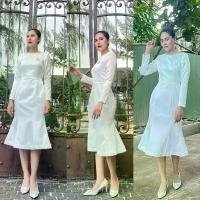 ราคา ชุดเดรสคอปาดทรงนางเงือก ชุดเดรสทำงาน ชุดผ้าไหมอิตาลี ชุดงานบุญ ชุดเดรสแฟชั่น Clothing Women Lady ผู้หญิง เสื้อผ้า (1730721084956969105)