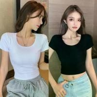 ราคา Y เสื้อครอป เสื้อยืด เสื้อผู้หญิง ผ้าคอตตอน เสื้อแฟชั่น เอวลอย แขนสั้น ผ้ายืด คอตตอน ลำลอง คอกลม กระชับพอดี สีดำ สีขาว ธรรมดา (1729656075671799825)