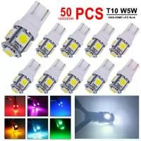 ราคา 50 ชิ้น, หลอดไฟ LED, T10 W5W, สำหรับภายในรถ, ไฟโดม, ไฟอ่านหนังสือ, ไฟท้ายรถ, 12V, 5050-5SMD, 7000K สีขาว, แดง, เหลือง, น้ำเงิน Car รถยนต์ (1731670968737630951)