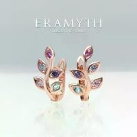 ราคา Eramyth Jewelry : ต่างหู ใบมะกอก ฝังเพชรสวิส CZ Multi-Colors เงินแท้ 92.5 ชุบโรสโกลด์ SH-0171-P99 (1729935680543492559)