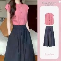 ราคา ชุดเสื้อเชิ้ตสีชมพู เสื้อผ้าหน้าร้อน เข้าชุดกัน ชุดหนึ่ง สำหรับผู้หญิง ดีไซน์ประณีตระดับไฮเอนด์ของฝรั่งเศส กระชับสัดส่วน sabrina carpenter pink dress arizona dress ชุด after (1731423289074878369)