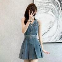 ราคา เดรสยีนส์ แขนกุด กระโปรงสั้น กระโปรงพลีท เอวสูง สไตล์ฝรั่งเศส สลิมมิ่ง คลุมสะโพก ลำลอง เหมาะสำหรับฤดูร้อน หวาน คล้อง คอ ชา แตงโม อากาเนะ ลาย ไทย สาว อวบ เรียบร้อย ชุด เ (1731645081358337202)