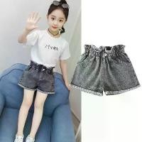 ราคา กางเกงยีนส์ขาสั้นเด็กผู้หญิง กางเกงยีนส์เด็ก กางเกงห้ากางเกง เอวสูง กางเกงขาสั้นผู้หญิง 110-160cm (1729929574996150711)