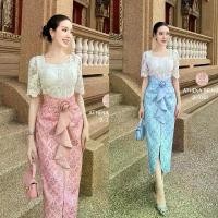 ราคา (พร้อมส่ง) AThena63 66 ชุดไทย ใส่ทำบุญ เสื้อ+กระโปรง+เข็มกลัด Set 3 ชิ้น เสื้อลูกไม้ดีไซน์สวยหรูหราหน้าอกเสริมฟองน้ำ (1731471892585024340)