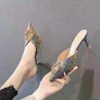 ราคา รองเท้าแตะผู้หญิง, สไตล์ฤดูร้อน, สามารถสวมใส่กลางแจ้ง, ส้นต่างหู Rhinestone ฝรั่งเศส, นิ้วเท้า Stiletto, รองเท้าแตะ, สีดำ (1732276275956320589)