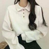 ราคา เสื้อผ้าผู้หญิงใหม่ เสื้อยืดแขนยาวคอปกโปโลปุ่มบาง เสื้อกันหนาวผู้หญิง เสื้อหลวมสบาย ๆ (1729806054481365466)