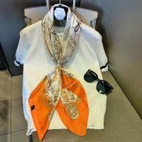 ราคา ผ้าพันคอ โซ่ สีส้ม ผ้าพันคอไหมเทียม คุณภาพระดับไฮเอนด์ ทำจากผ้าไหมแท้ 100% ผ้าพันคอสี่เหลี่ยม ป้องกันแสงแดด ผ้าคลุมไหล่ แฟชั่น วัสดุผ้าไหม (1731368677573166815)