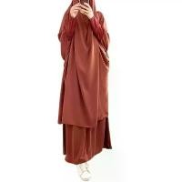 ราคา WANJ - ชุดละหมาดมุสลิมสำหรับผู้หญิง 2 ชิ้น แขนยาว ฮิญาบ ผ้าพันคอ Khimar และกระโปรง ชุดเสื้อคลุม Kaftan อิสลาม Abaya ความยาวเต็ม (1730107029631503170)