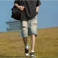 ราคา กางเกงกีฬาสตรีทอเมริกัน, กางเกงกลางหลวมและตรง, ลายท้องฟ้าเต็มไปด้วยดวงดาว, สไตล์ฮ่องกง, กางเกงยีนส์ขาดซัก, กางเกงขาสั้นผู้ชาย Man Clothing Jeans ผ้าไหม ผ้าฝ้าย ลำลอง (1731323251601344805)