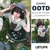 ราคา ชุดเครื่องแบบ JK สไตล์ญี่ปุ่น LBTUPR ชุดกะลาสีเอวมัทฉะฤดูร้อน เสื้อคอปกทหารเรือ ชุดกระโปรงจีบ สำหรับผู้หญิง (1731463630017037392)
