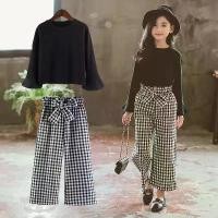 ราคา ชุดเสื้อผ้าเด็กผู้หญิง, เสื้อยืดแขนยาวฤดูใบไม้ร่วง + กางเกงขากว้างลายสก๊อต, ชุด 2 ชิ้น, สำหรับเด็กอายุ 6, 8, 10, 12, 14 ปี, เสื้อผ้าเด็ก (1730740084343802487)