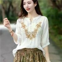 ราคา เสื้อเชิ้ตฤดูร้อน มาใหม่ ทรงหลวม กระชับสัดส่วน คอวี เสื้อยืด สีทึบ ศิลปะ ปักลาย ทำจากผ้าฝ้ายและผ้าลินิน เหมาะสำหรับผู้หญิง เสื้อ อีวี สุ เสื้อ นก cc (1731978050917665711)