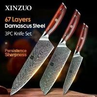 ราคา ชุดมีดทำครัว XINZUO 3 ชิ้น ทำจากเหล็ก VG10 Damascus มีดเชฟ Santoku มีดหั่นบาง ๆ มีดหั่น ของขวัญ เครื่องมือมีด (1731682122517349550)