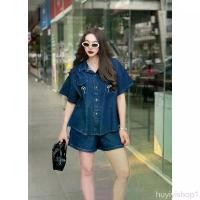 ราคา huyiyishop1 A595 ชุดเซตเสื้อ + กางเกงยีนส์ขาสั้น ปักโบว์ ป้าย Leedany ขาย ร้อน Clothing Women (1731308041385314669)
