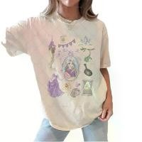 ราคา แฟชั่นผู้หญิงน่ารักวินเทจดิสนีย์ Tangled Rapun Disney Princess Rapunzel เสื้อยืด Disney Family Trip เสื้อยืด Disney Coquette (1732335952393439761)