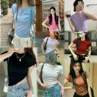 ราคา ✨Beauty online เสื้อยืดสวยๆผู้หญิง เสื้อยืดรัดรูป เสื้อยืดสีขาวผู้หญิง เสื้อยืดผญสวยๆคอกลมสไตล์อเมริกันเสื้อยืดวินเทจ ผู้หญิง สีขาวเสื้อยืดแฟชั่น รัดรูป เอวลอย , เสื้อ , กล้าม ;Women Clothing Tshirt (