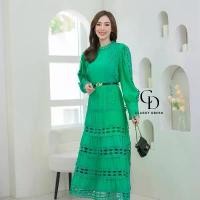 ราคา CD Life Store #6837 ชุดเดรสคอกลมแขนยาวตกแต่งลูกไม้ มาพร้อมเข็มขัดสีดำ หัวสีทอง สวยจึ้งๆมาก ชุดเดรสเข้ารูปช่วงบน สวมใส่ทำให้รูปร่างดี สวมใส่ออกงาน งานแต่งงาน งานเลี้ยง ออกงานสังค (1731708945142482747)